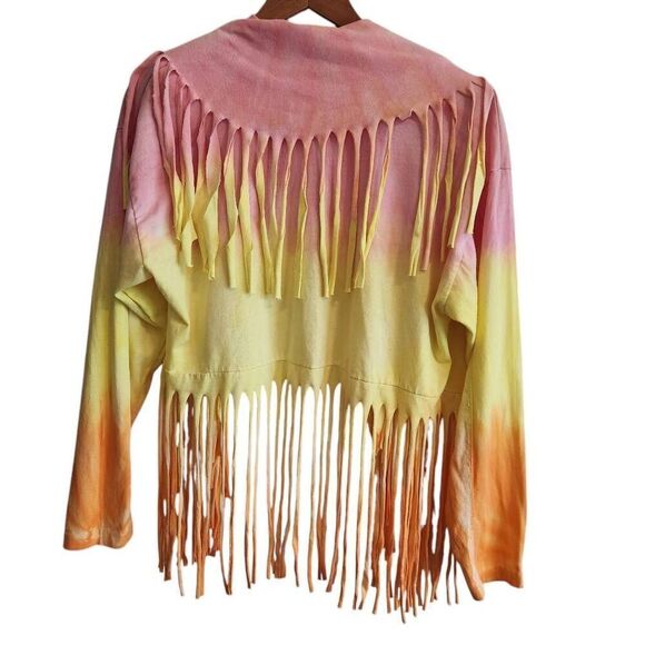 Vintage 80s 90s In Charge Cardigan Jacket Womens Medium Fringe Boho Made in USA - Picture 2 of 5